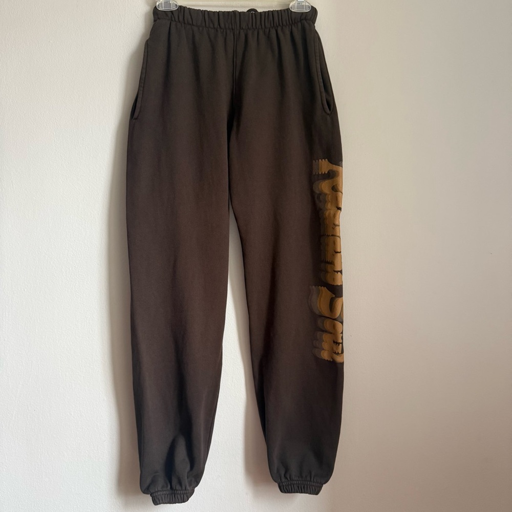 SOUL Jogger Made in USA Size S Sweatpants Unisex Graphic Brown 100% Cotton Thick
